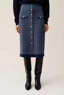 Claudie Pierlot - Jupe Monogramme Taille Haute Marine