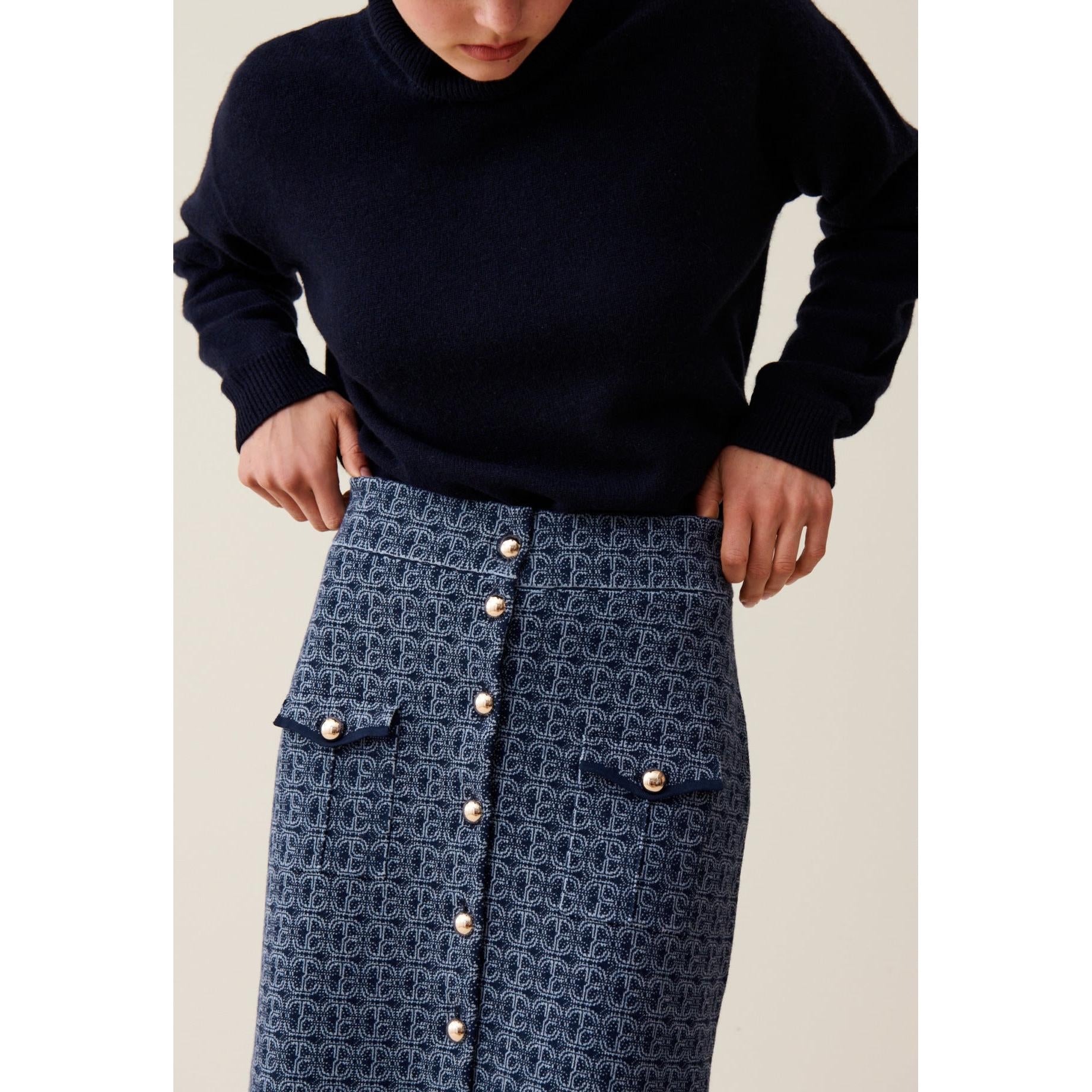 Jupe Monogramme Taille Haute Marine