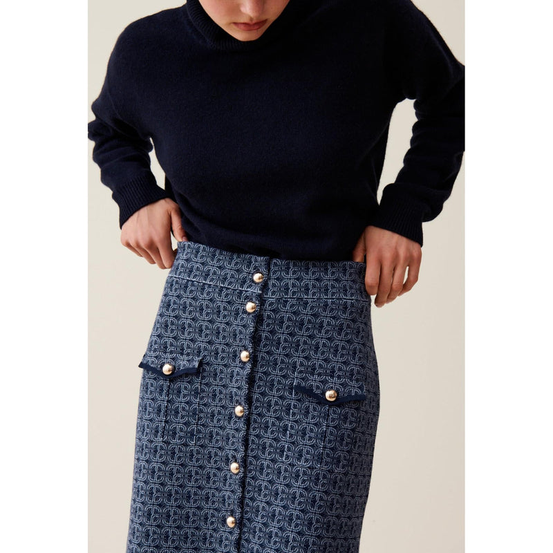 Claudie Pierlot - Jupe Monogramme Taille Haute Marine