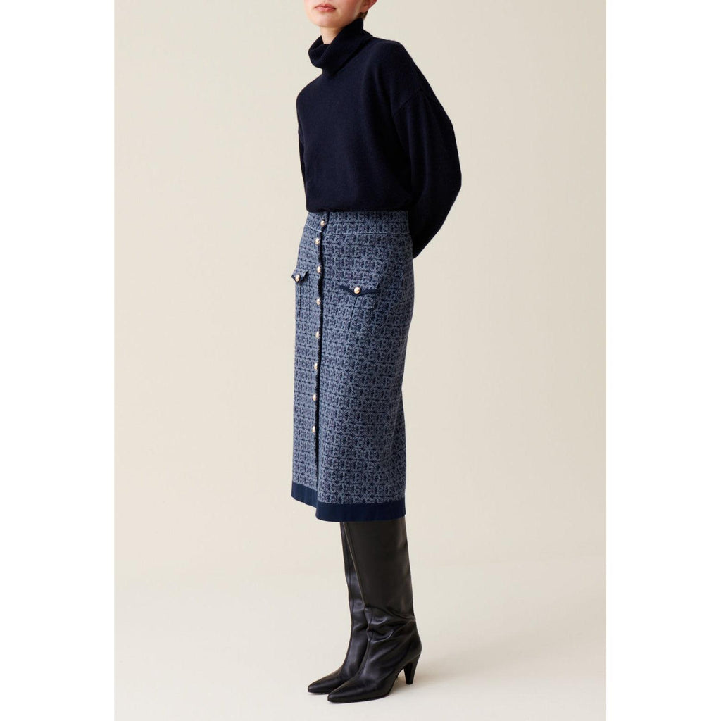 Jupe Monogramme Taille Haute Marine