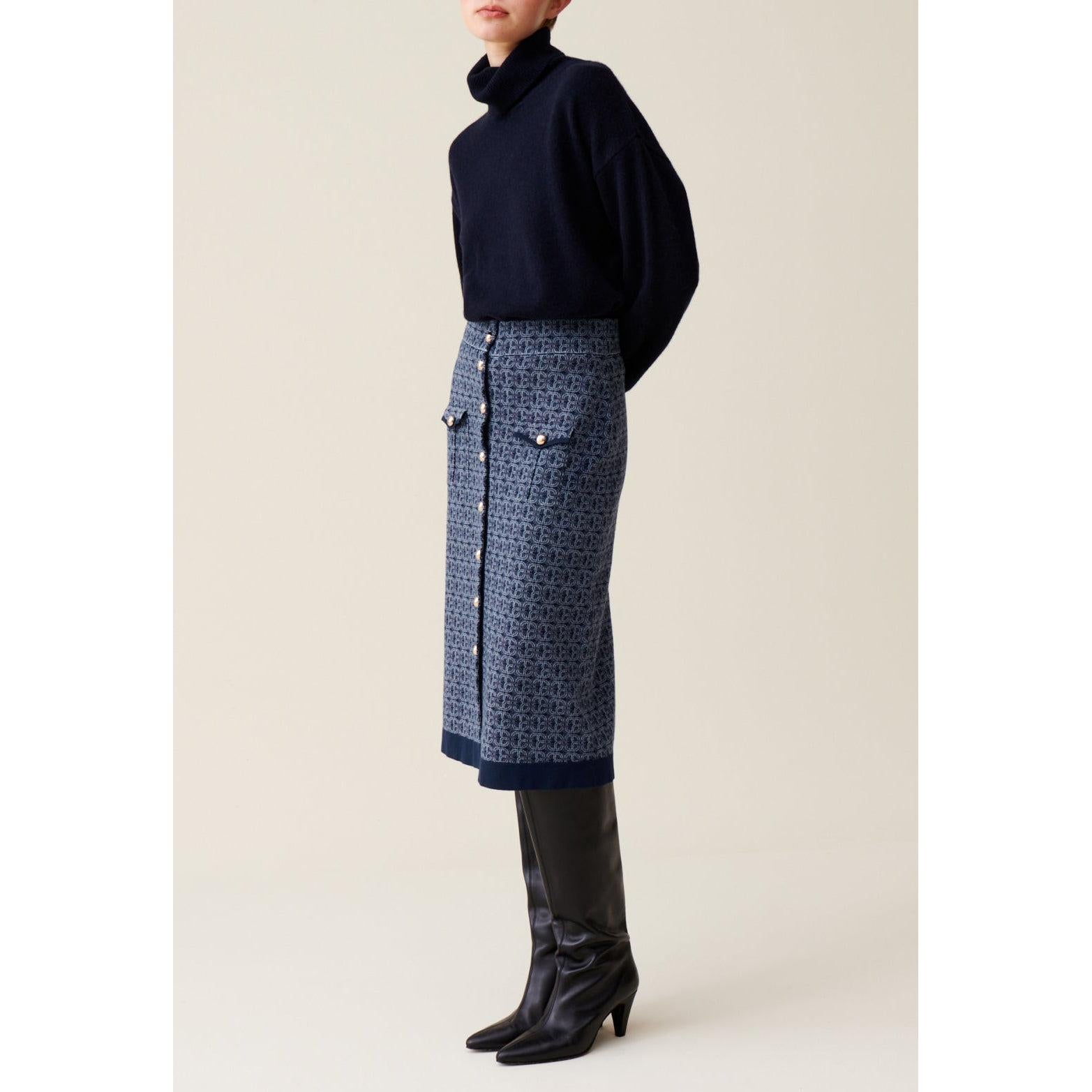 Navy High Waisted Monogram Skirt