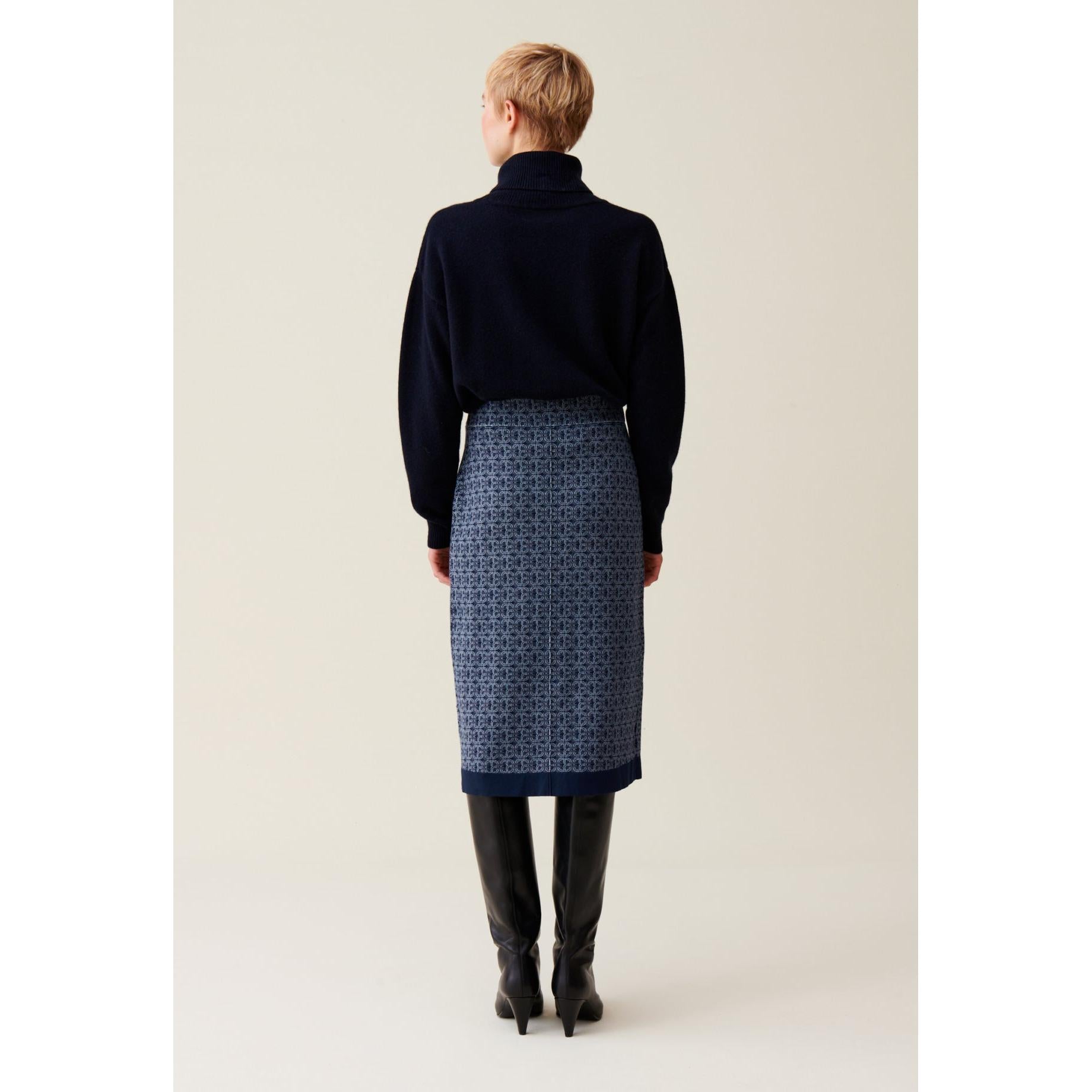 Jupe Monogramme Taille Haute Marine