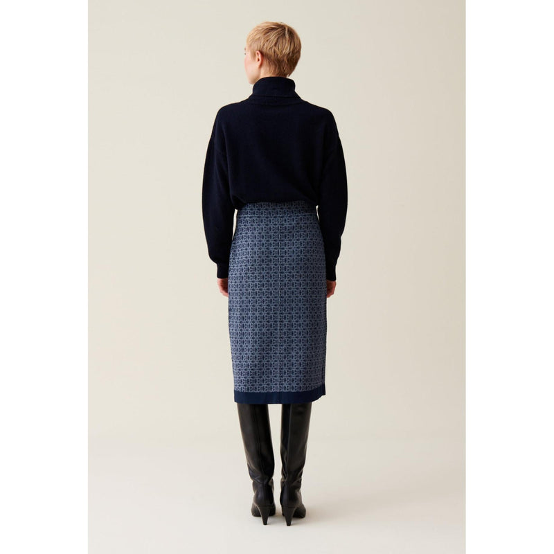 Claudie Pierlot - Jupe Monogramme Taille Haute Marine