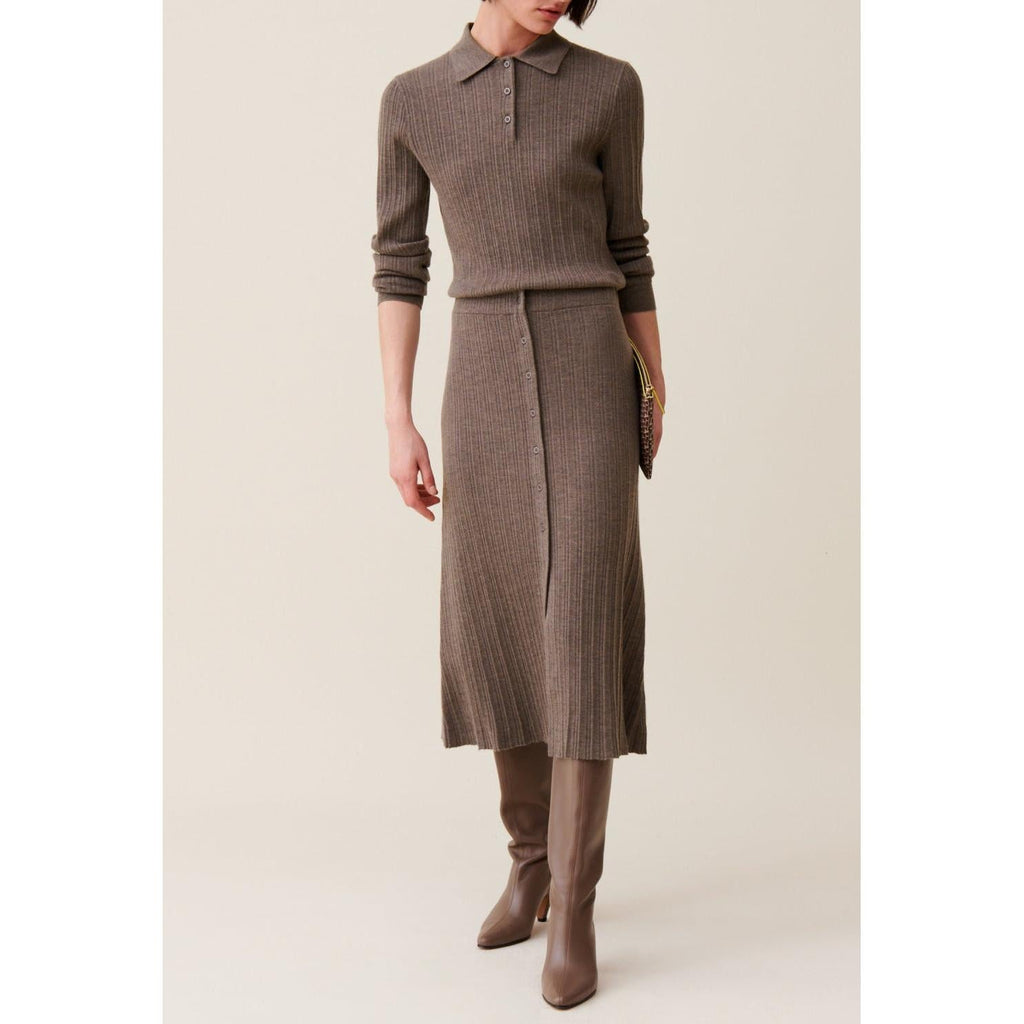 Pleated Buttoned Midi Skirt