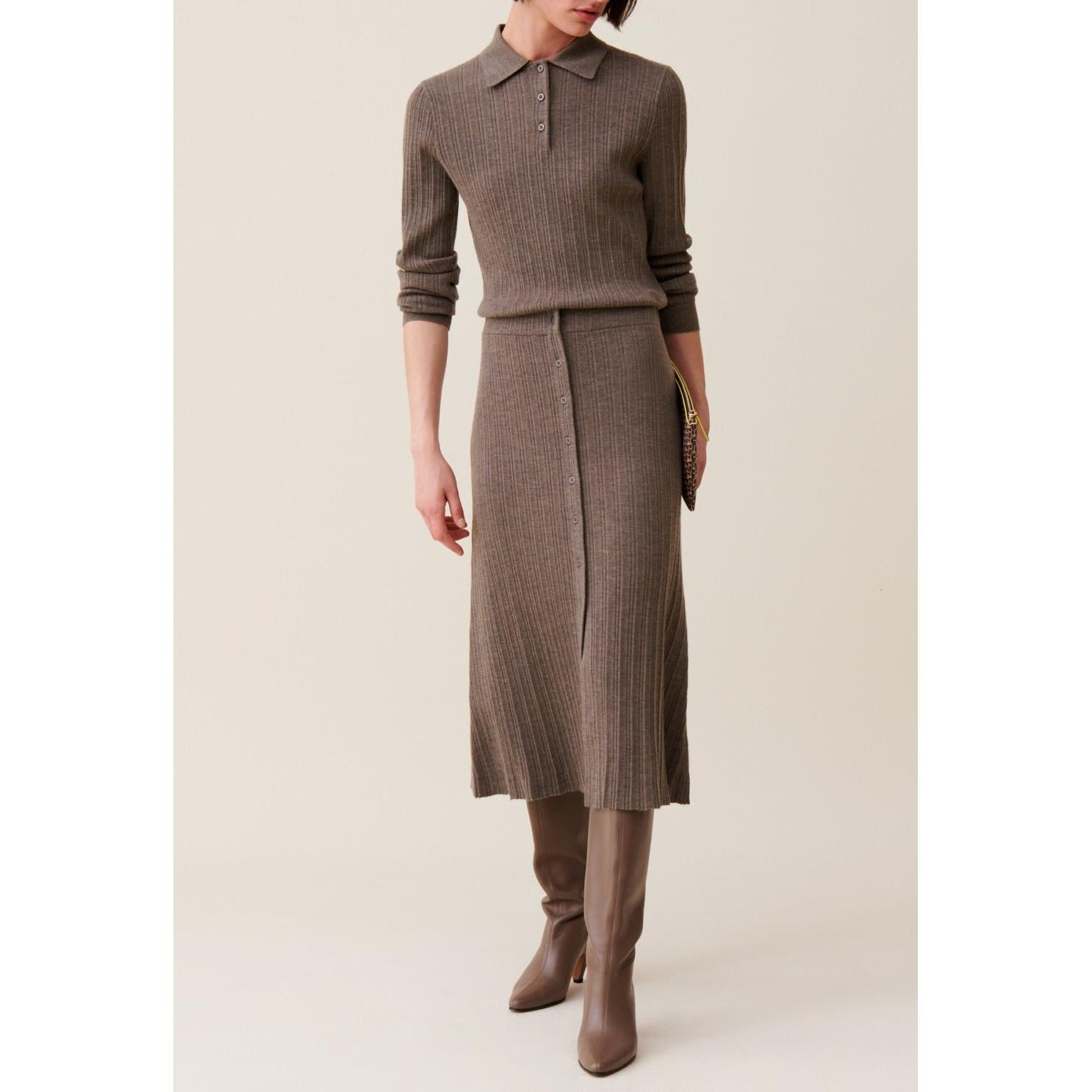 Pleated Buttoned Midi Skirt
