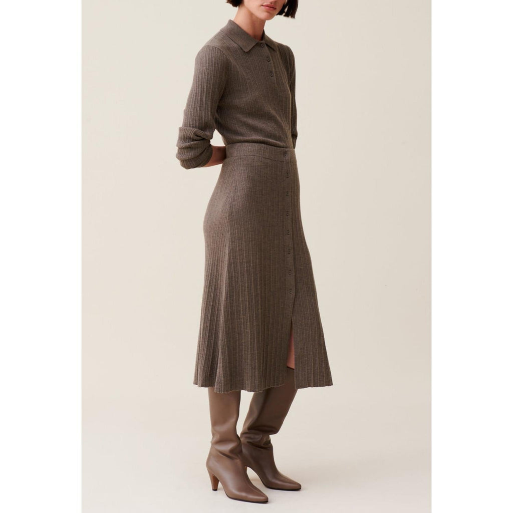 Pleated Buttoned Midi Skirt