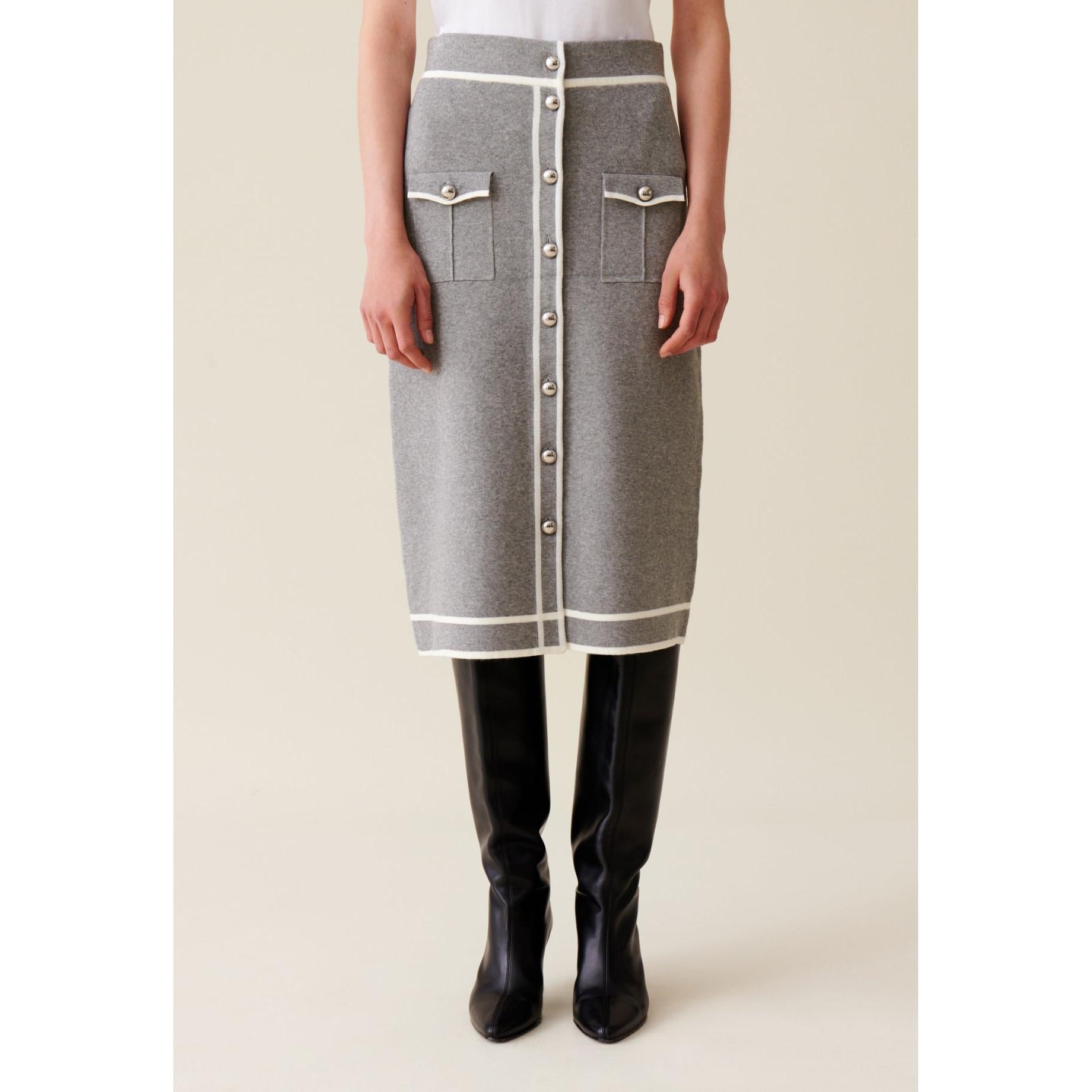 Jupe Maille Mi-Longue Grise