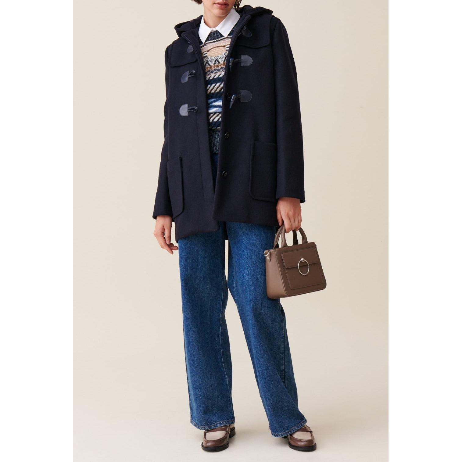 Navy Blue Short Hooded Coat