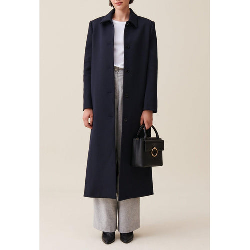 Manteau Long Coupe Droite Bleu