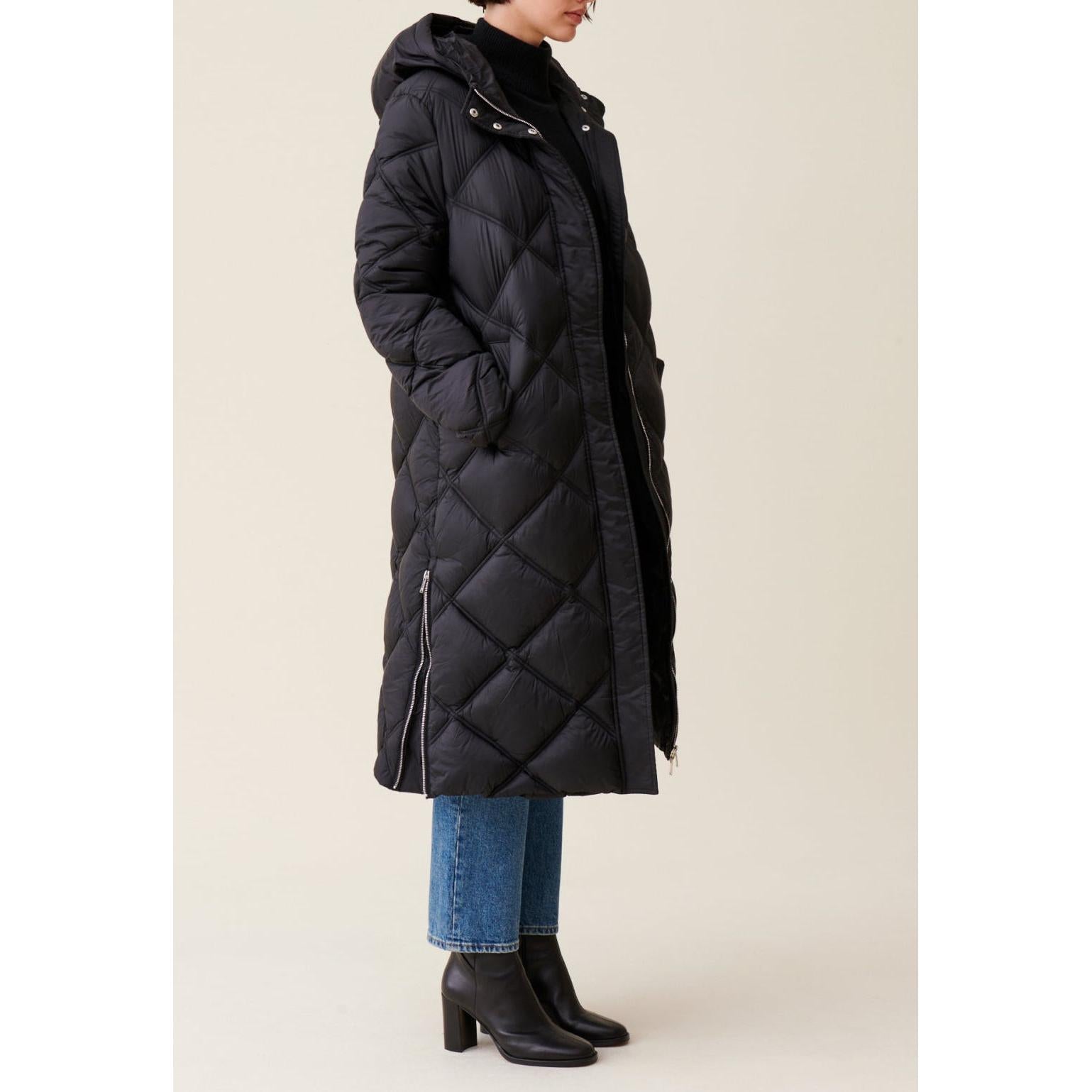 Long Quilted Hooded Down Jacket