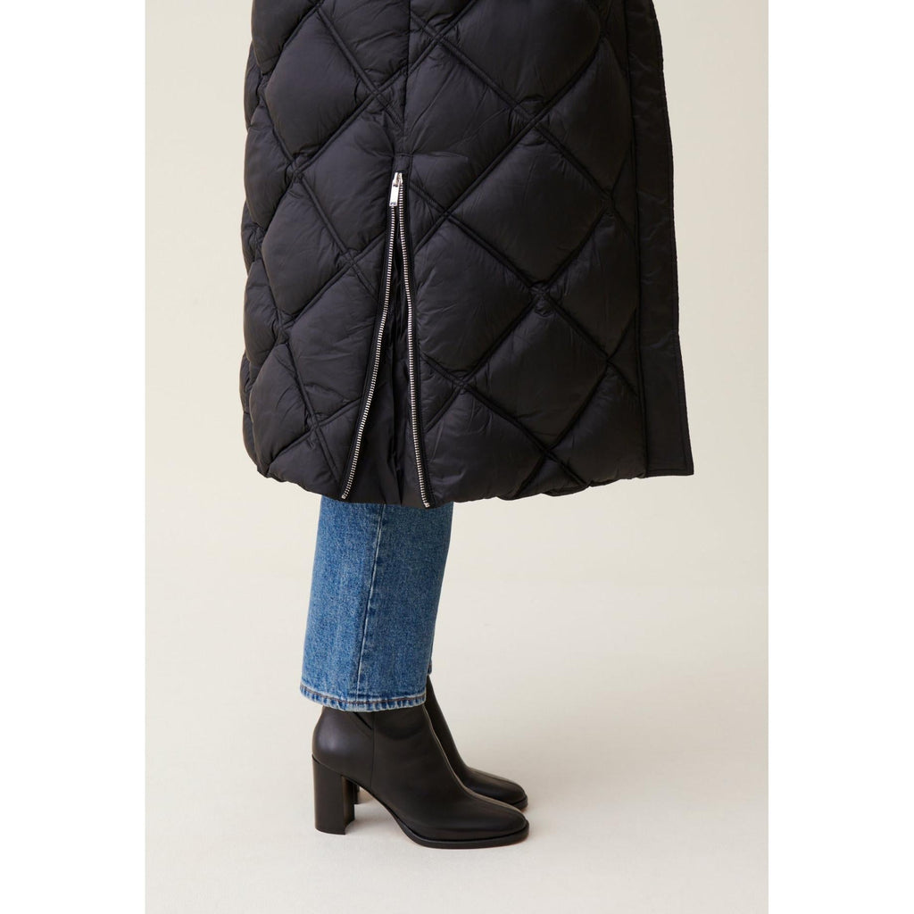 Long Quilted Hooded Down Jacket