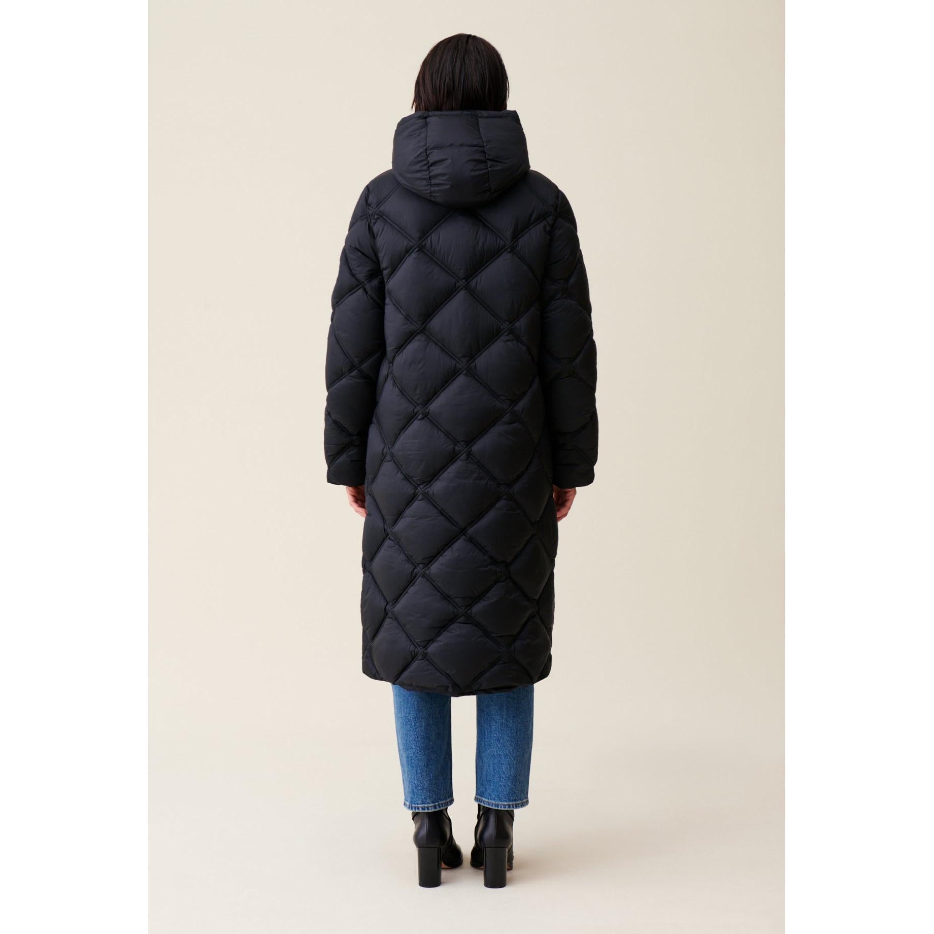 Long Quilted Hooded Down Jacket