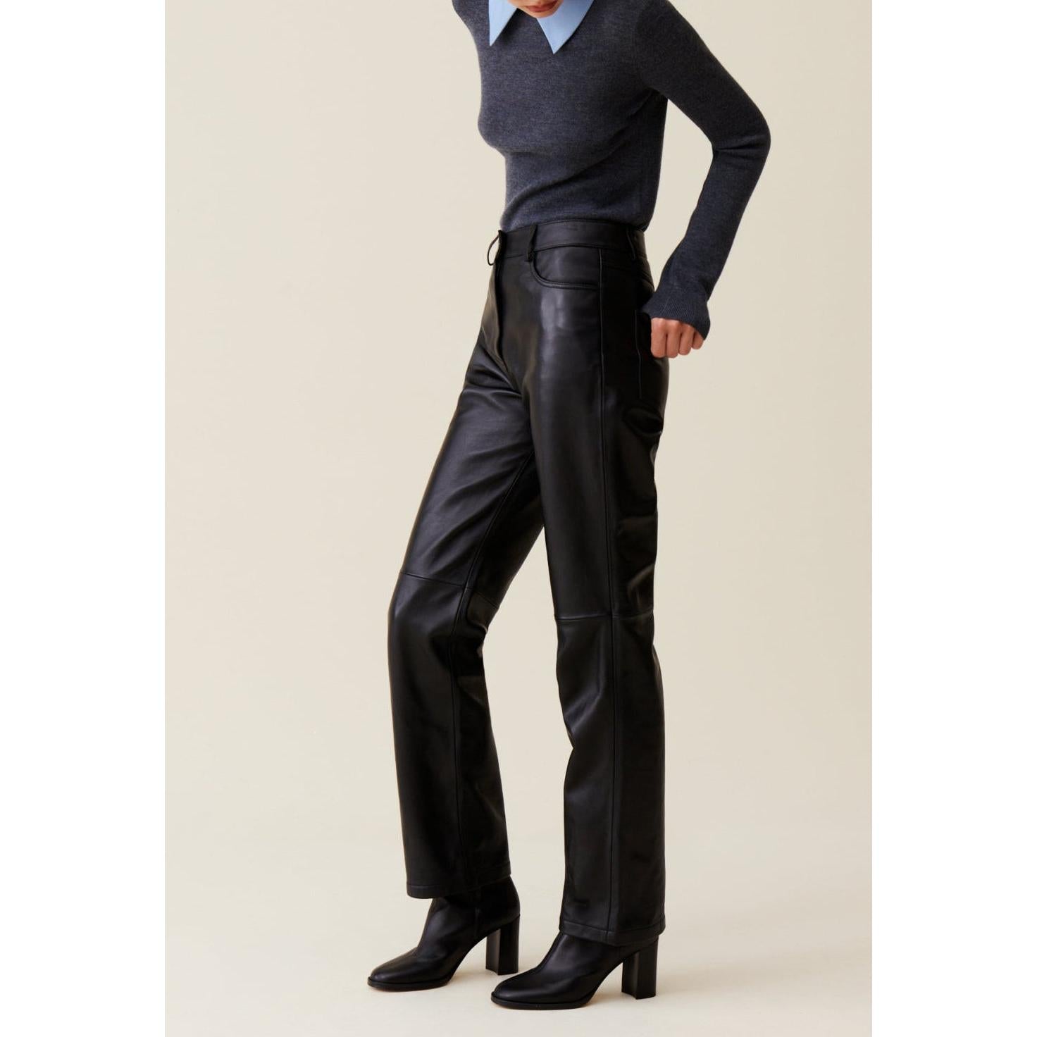 Pantalón Recto de Piel