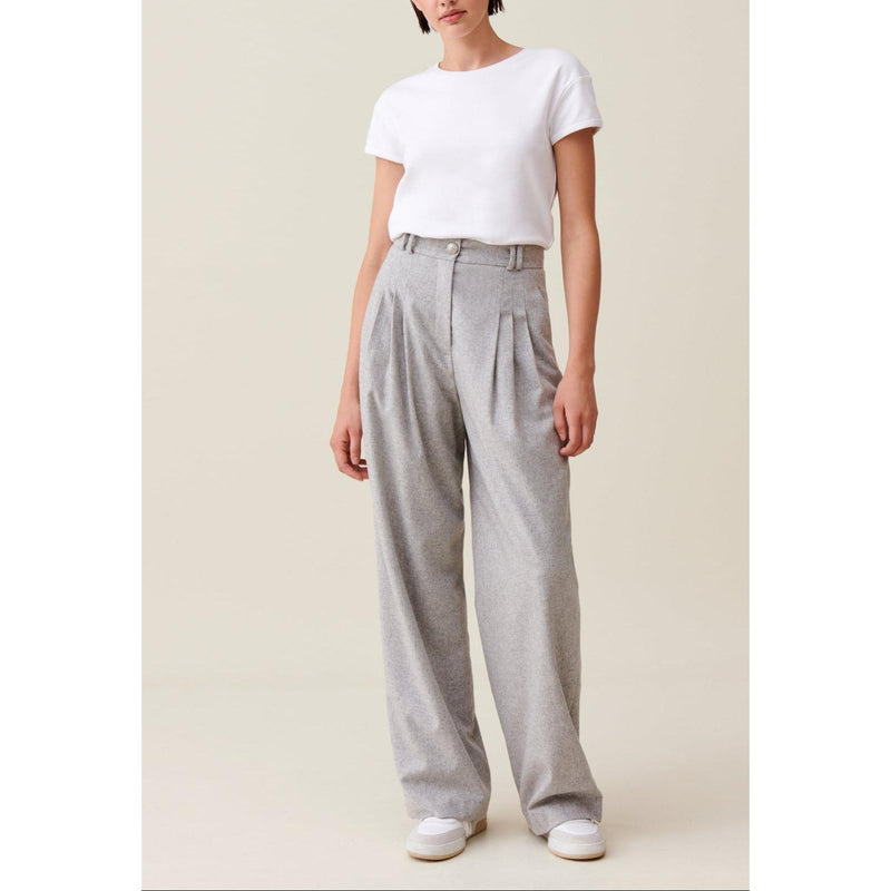 Pantalon Large Maille Gris Clair