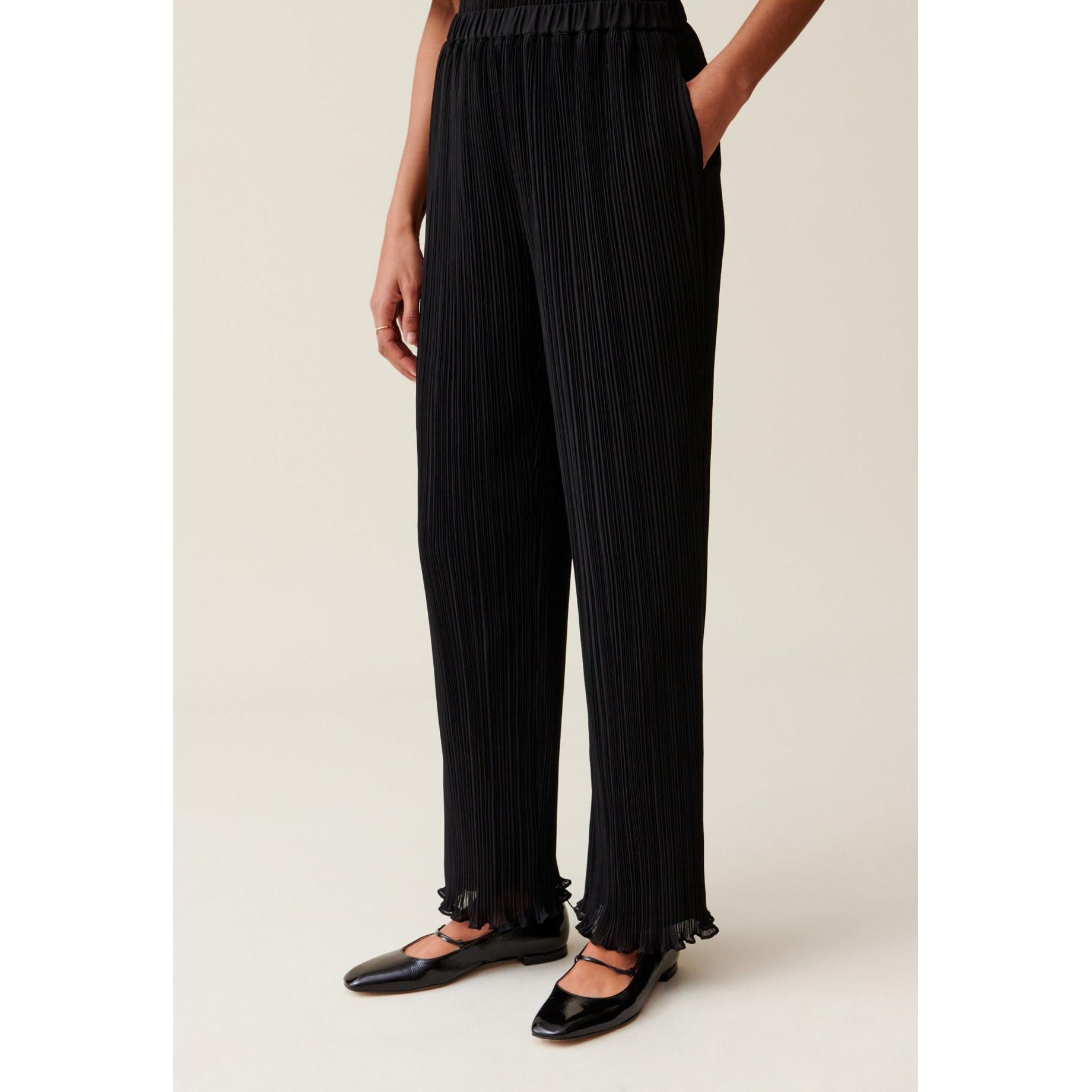 Pantalon Fluide Plissé Volanté