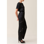Black Embroidered Sequin Pants