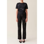 Black Embroidered Sequin Pants