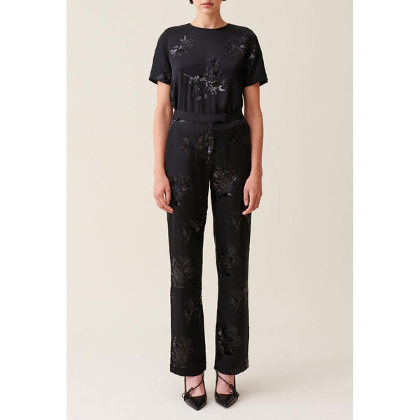 Black Embroidered Sequin Pants