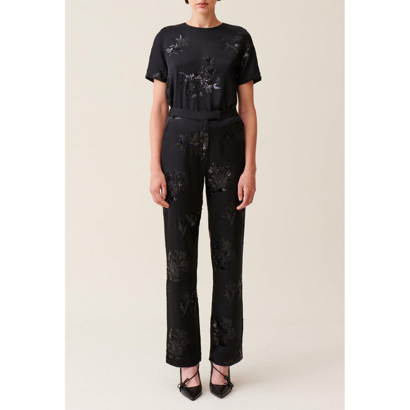 Pantalones de lentejuelas bordados negros