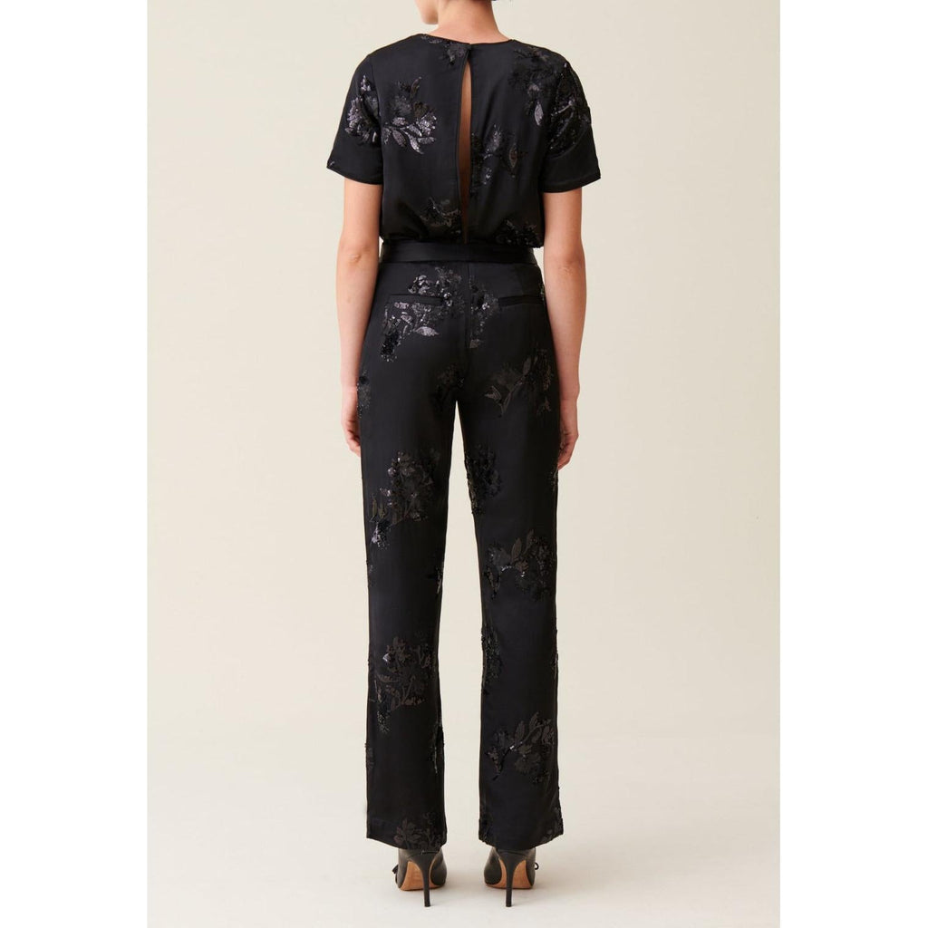 Black Embroidered Sequin Pants