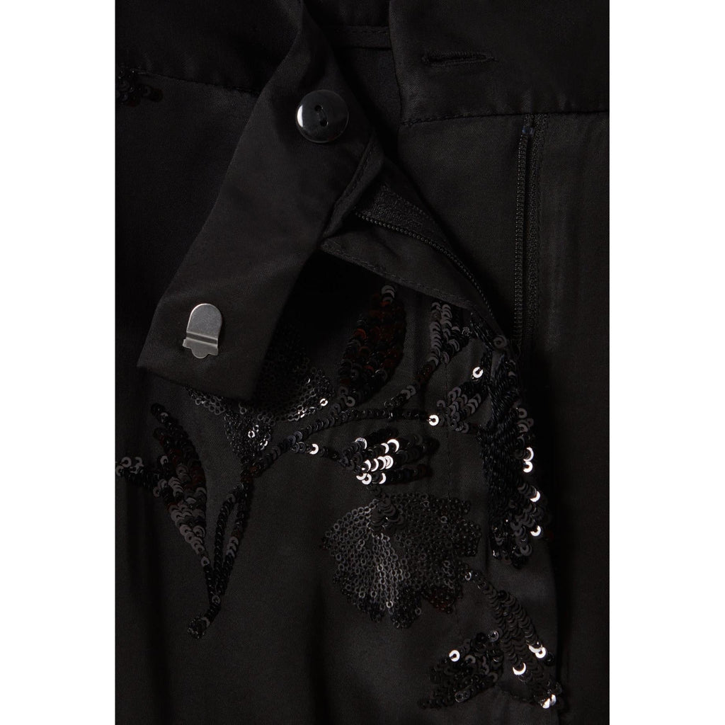 Black Embroidered Sequin Pants