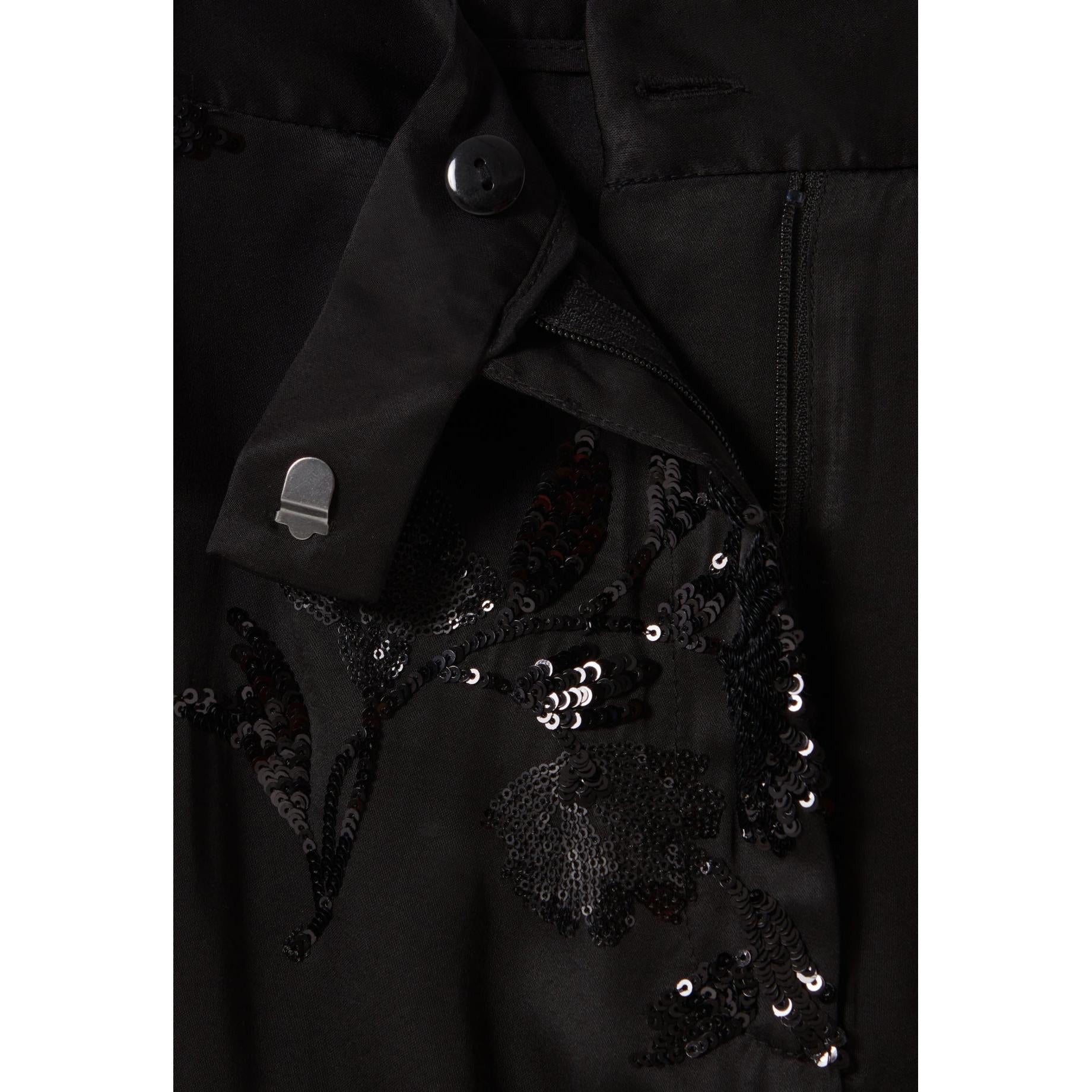 Black Embroidered Sequin Pants