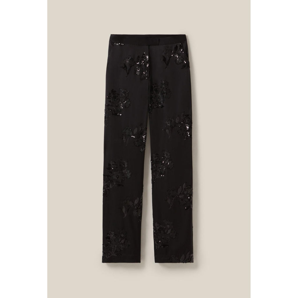 Black Embroidered Sequin Pants