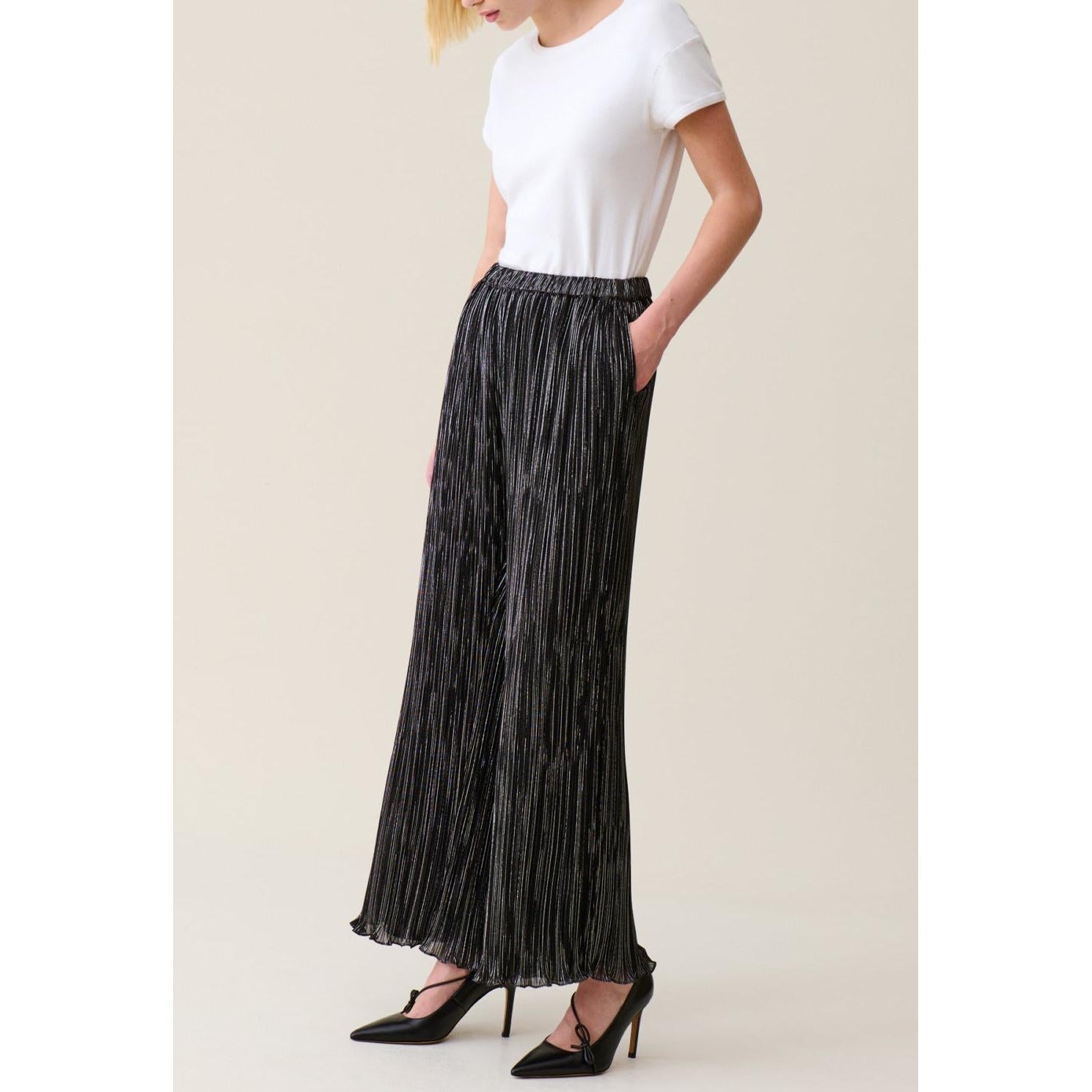 Silver Pleated Fluid Trousers