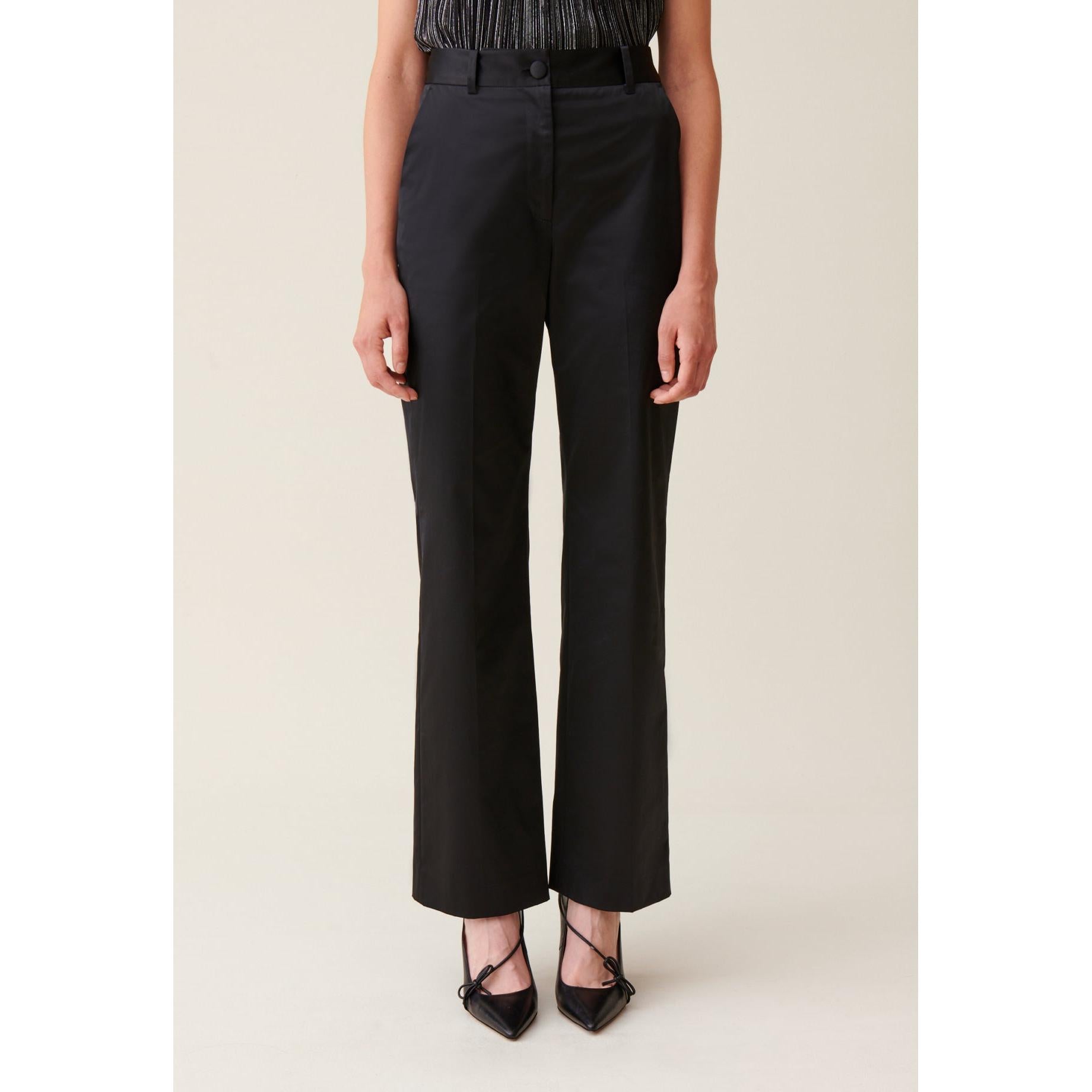 Pantalon Satiné Slim Droit Noir