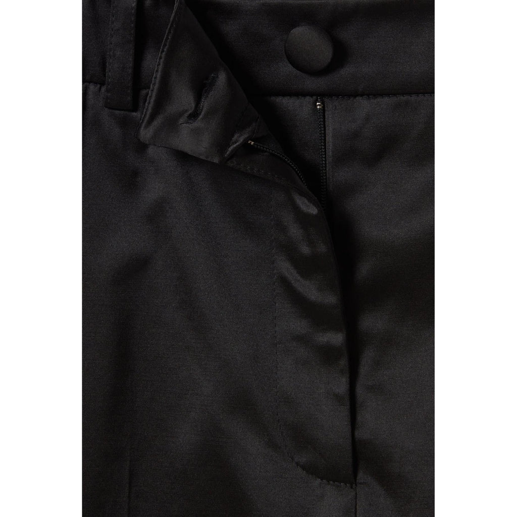 Black Slim Straight Satin Trousers