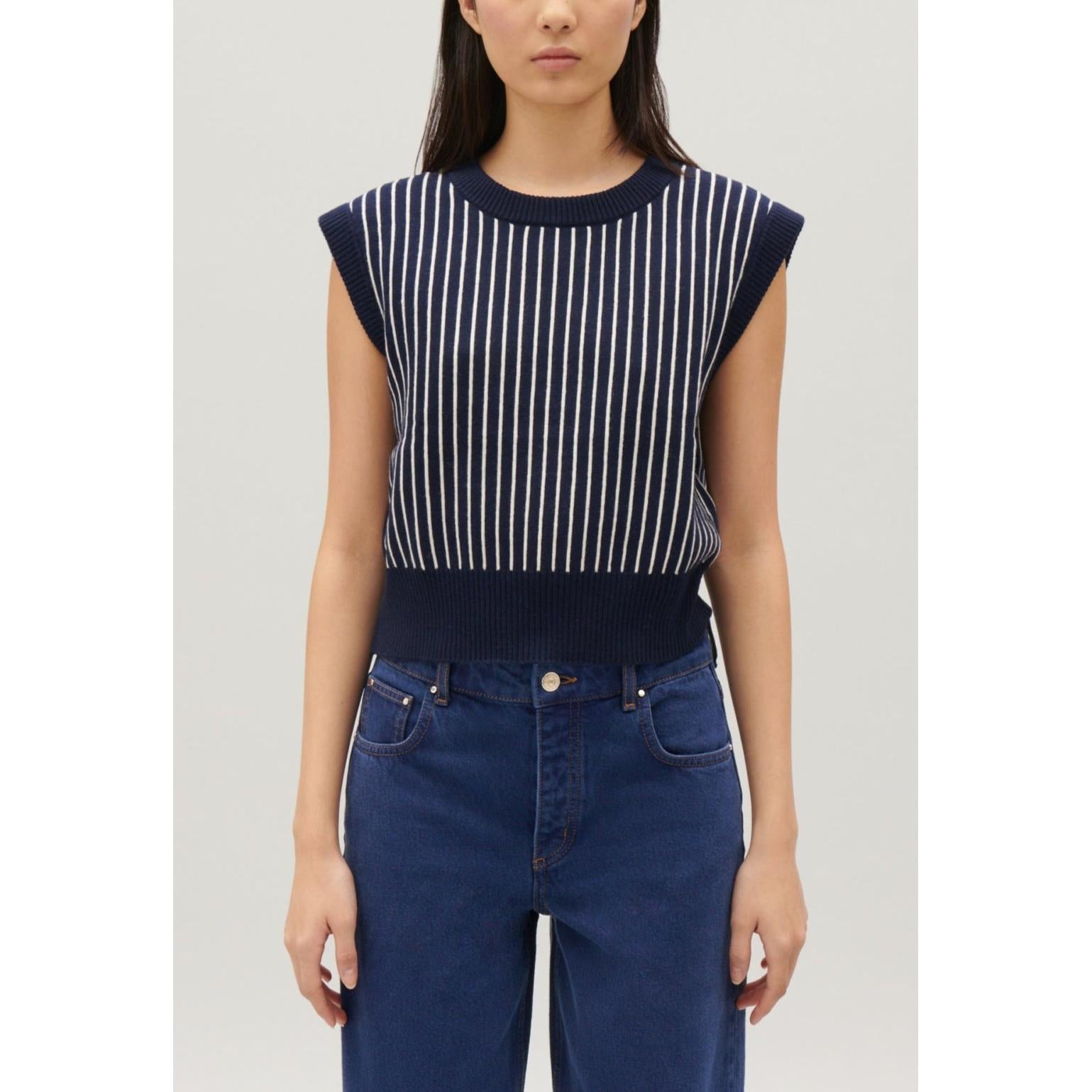 Sleeveless Striped Knit Jumper
