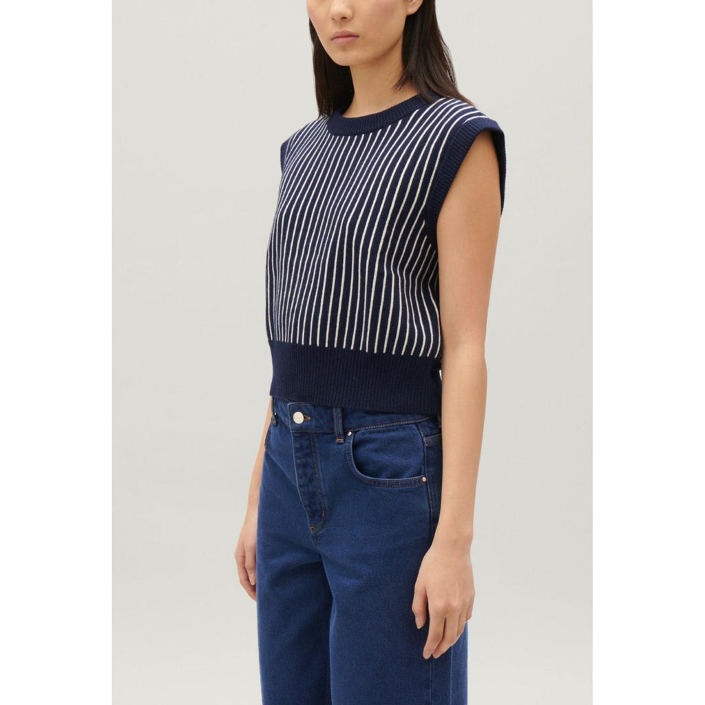 Sleeveless Striped Knit Jumper