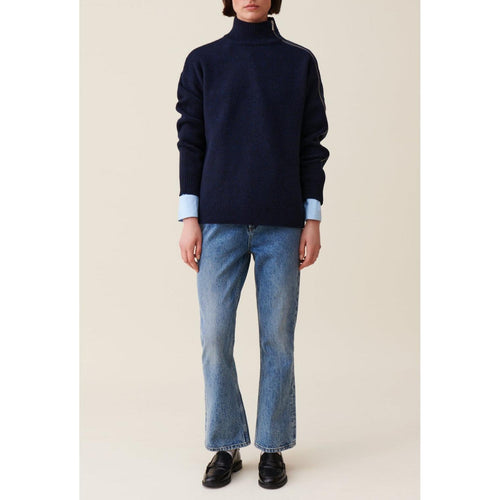 Pull Col Montant Zippé Bleu Marine