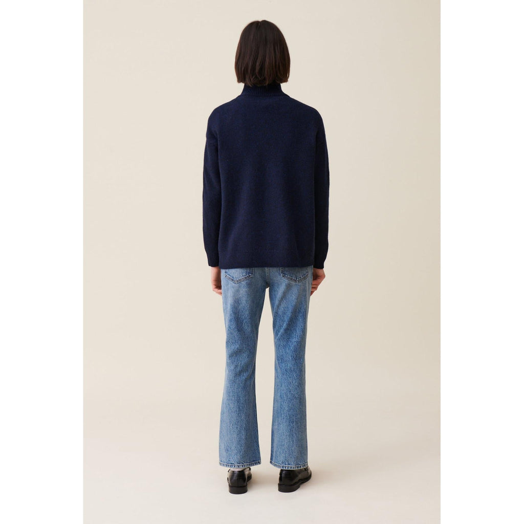 Navy Blue Zipped High Neck Sweater