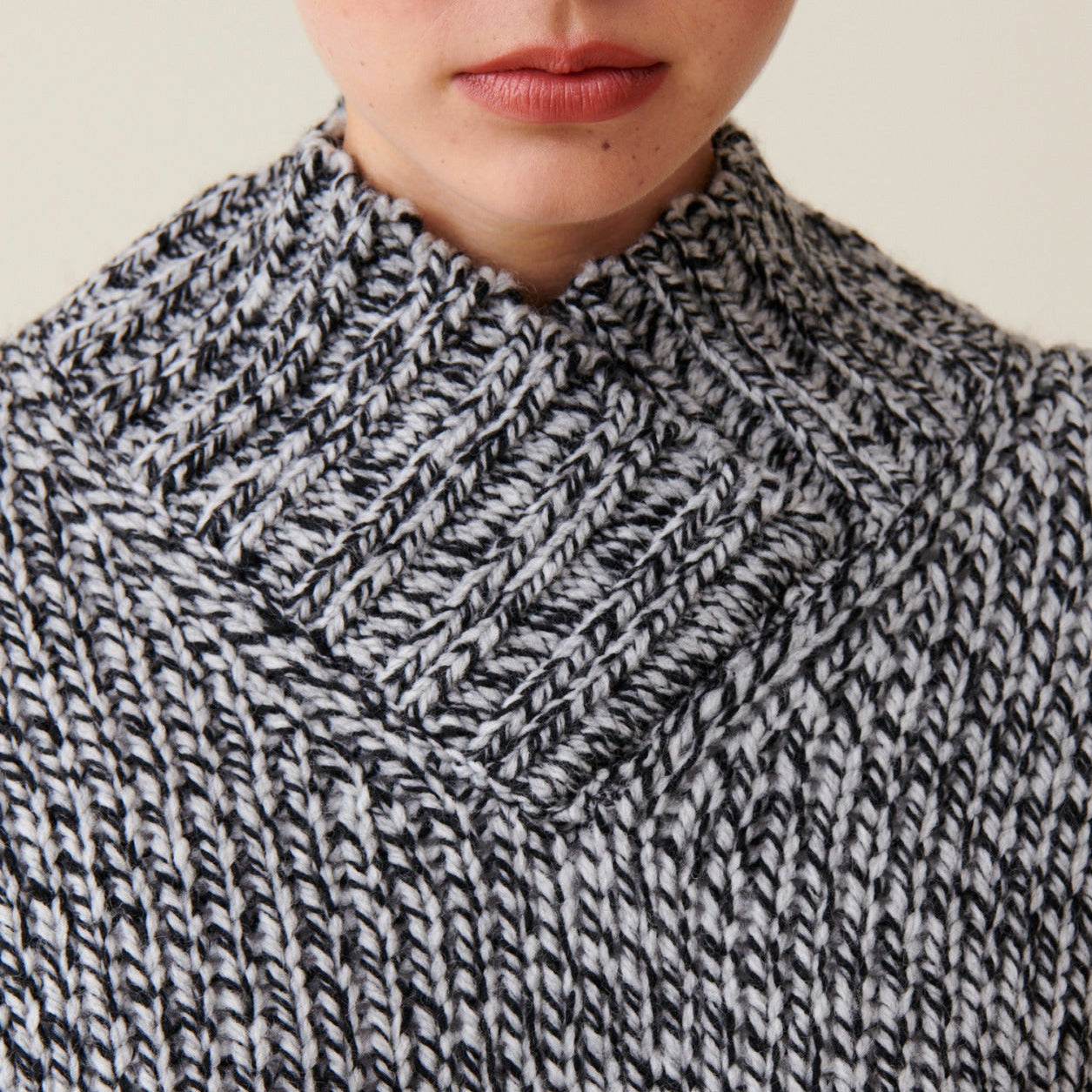 Gray Chunky Knit V-Neck Sweater
