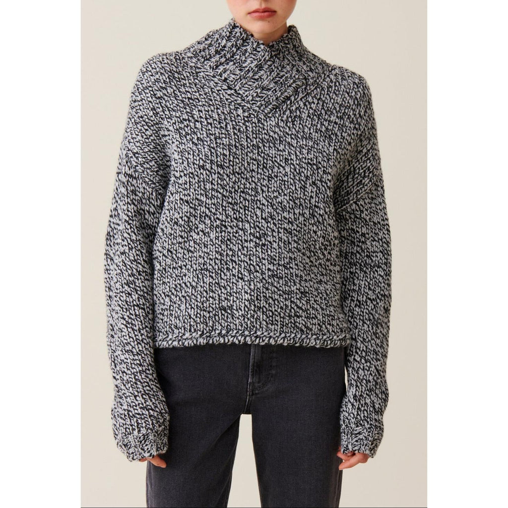 Gray Chunky Knit V-Neck Sweater