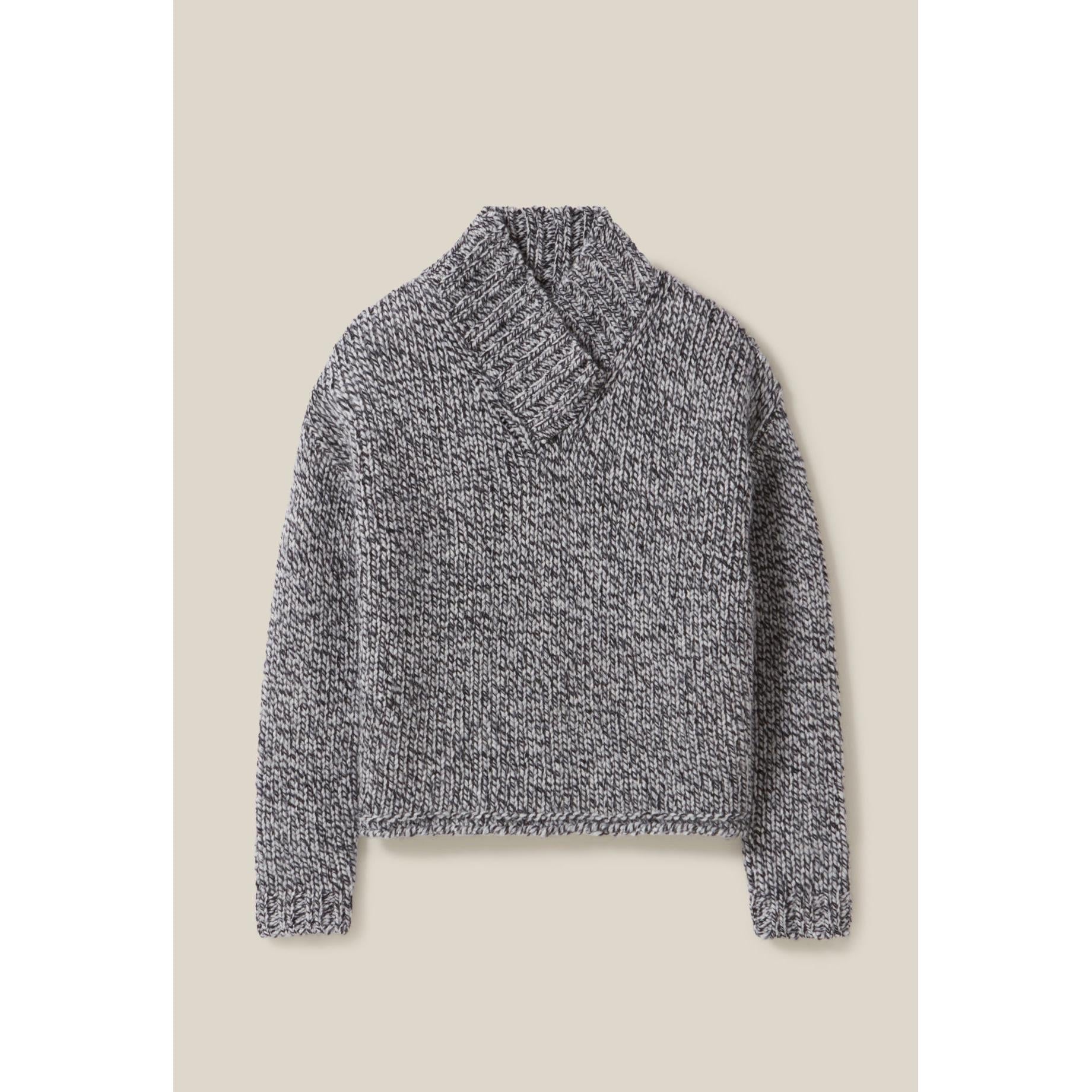 Gray Chunky Knit V-Neck Sweater