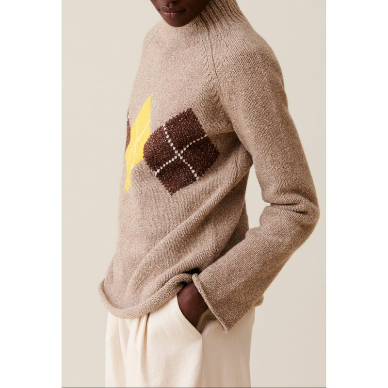Patterned Oversized Funnel Neck Sweater