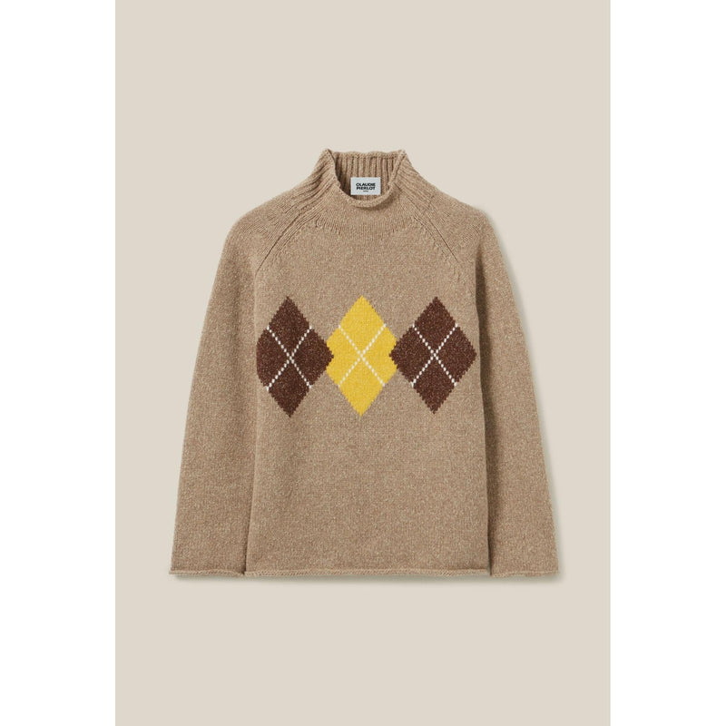 Patterned Oversized Funnel Neck Sweater