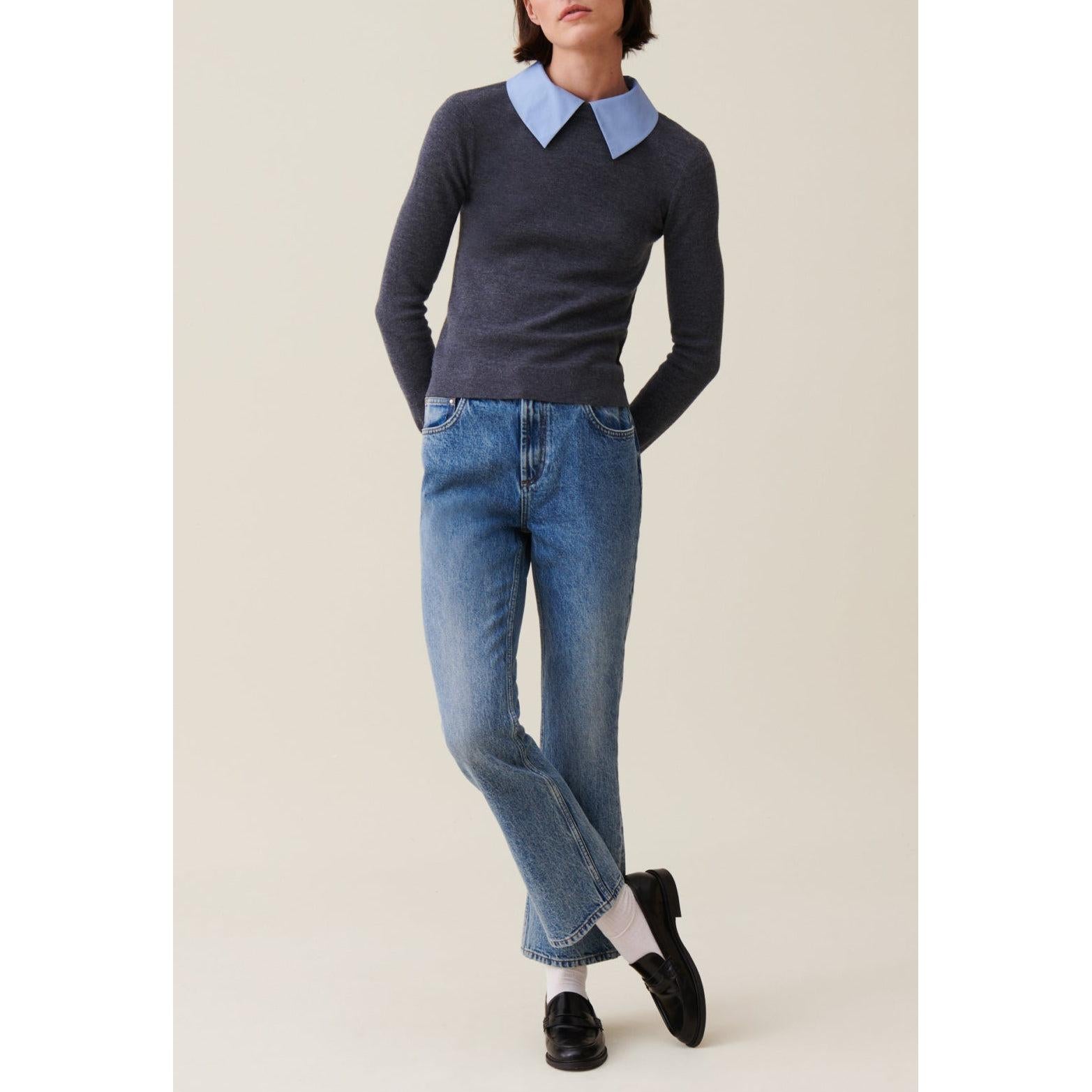 Wool Sweater Removable Shirt Collar