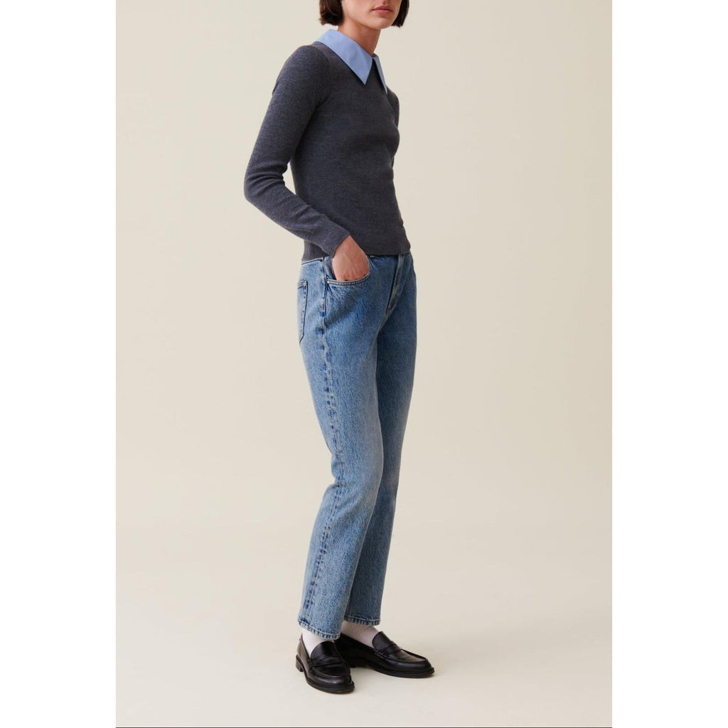 Wool Sweater Removable Shirt Collar