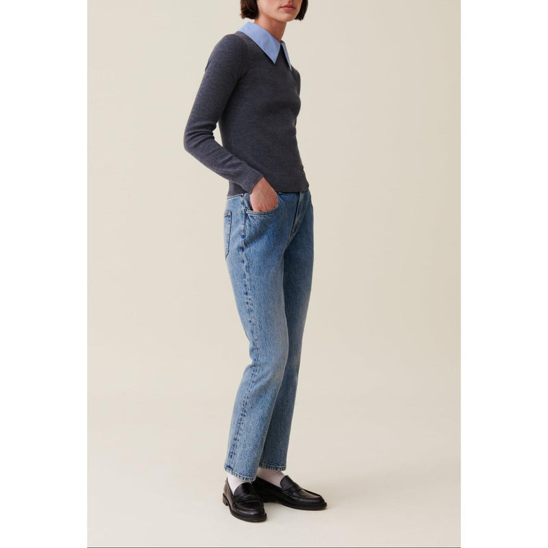 Jersey de lana con cuello camisero extraíble