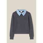 Wool Sweater Removable Shirt Collar