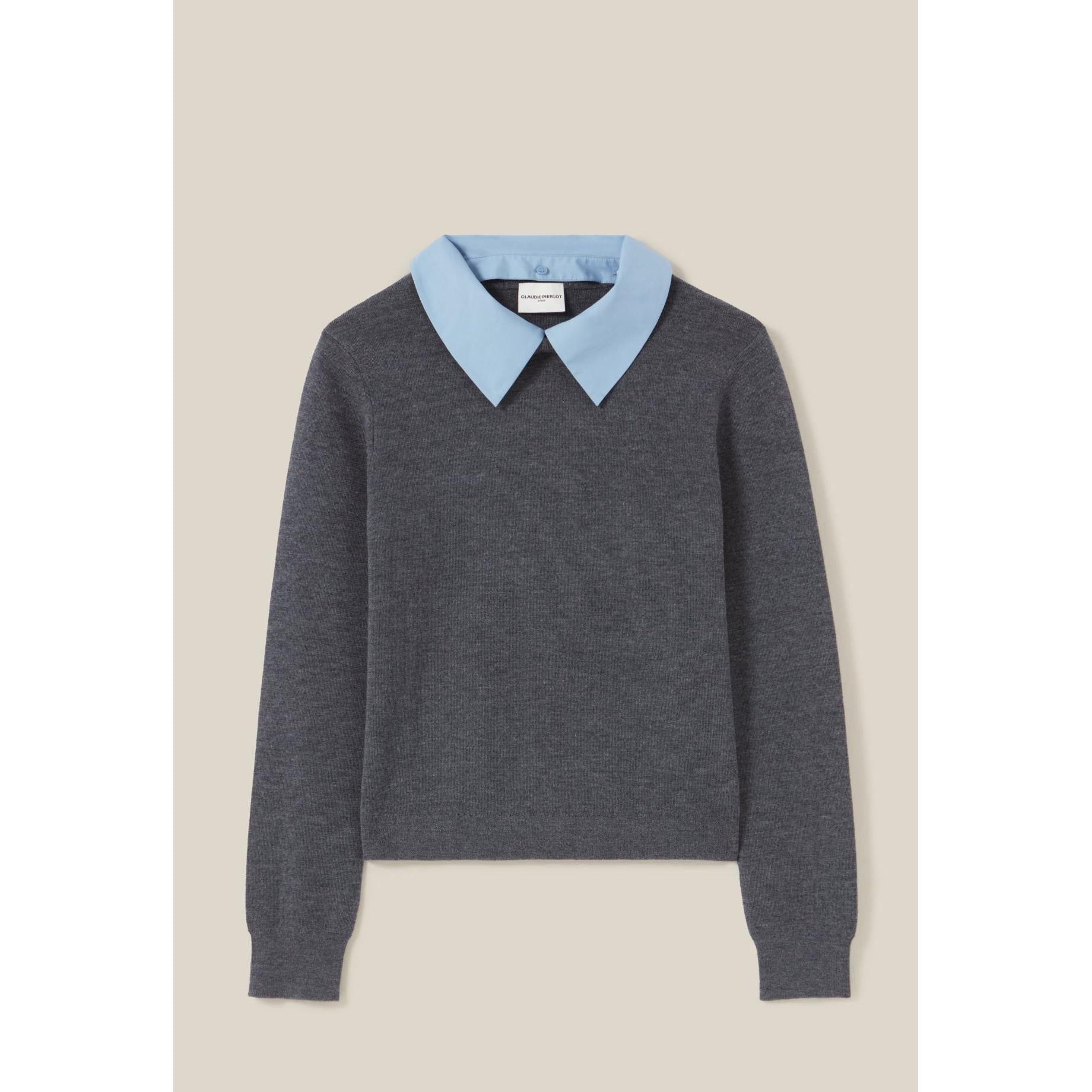 Wool Sweater Removable Shirt Collar