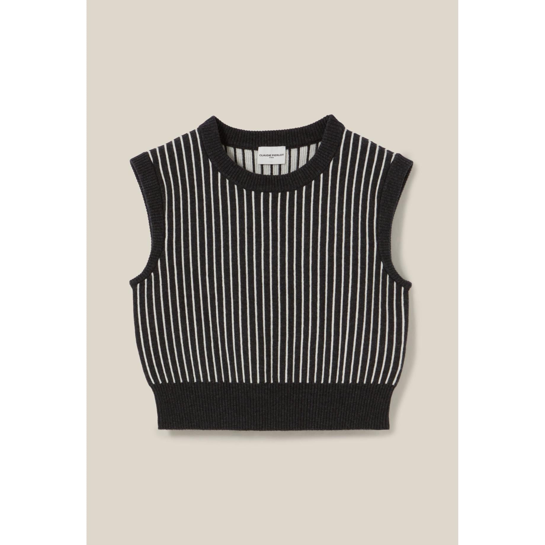 Pull Rayé Sans Manches Maille