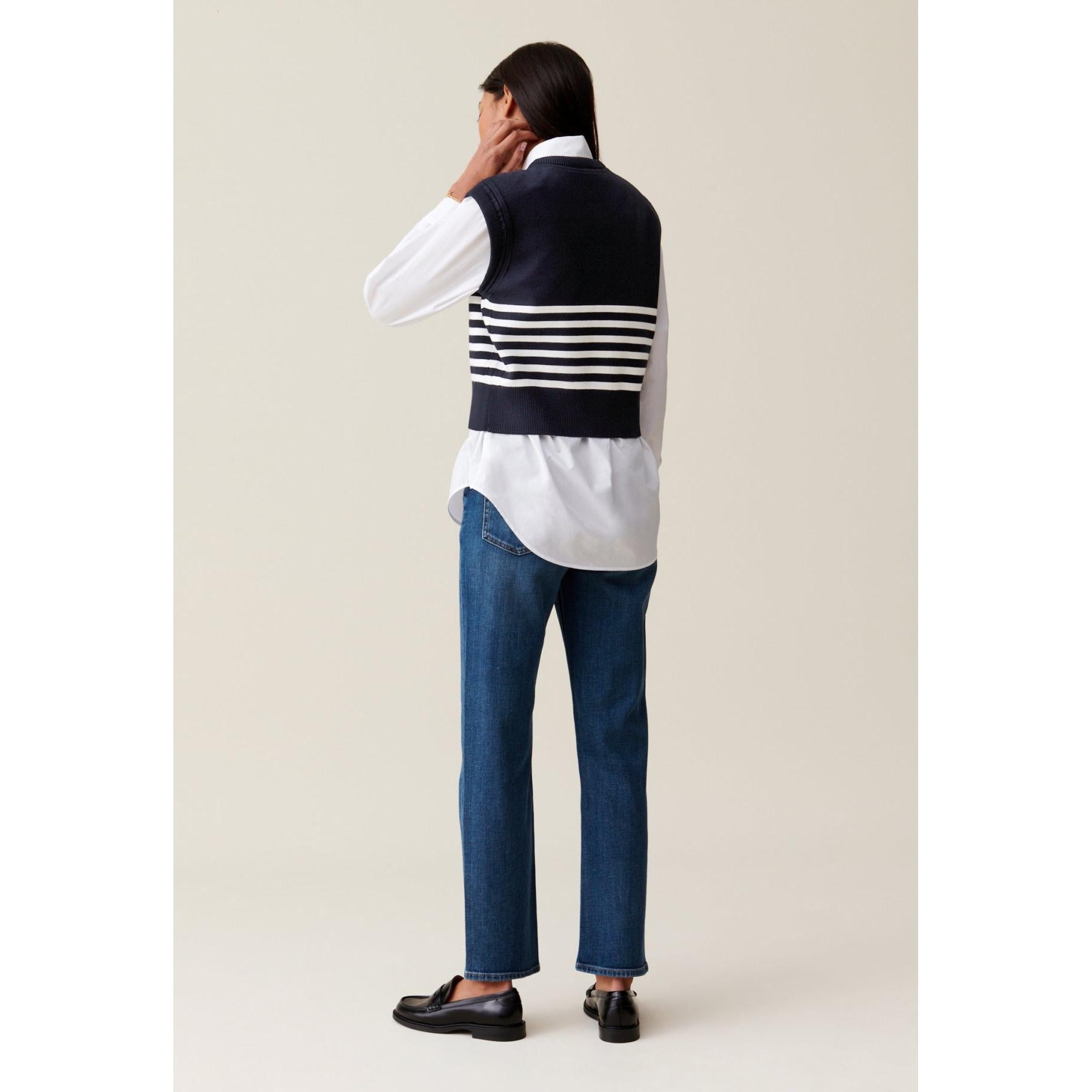 Sleeveless Toto Striped Denim Sweater