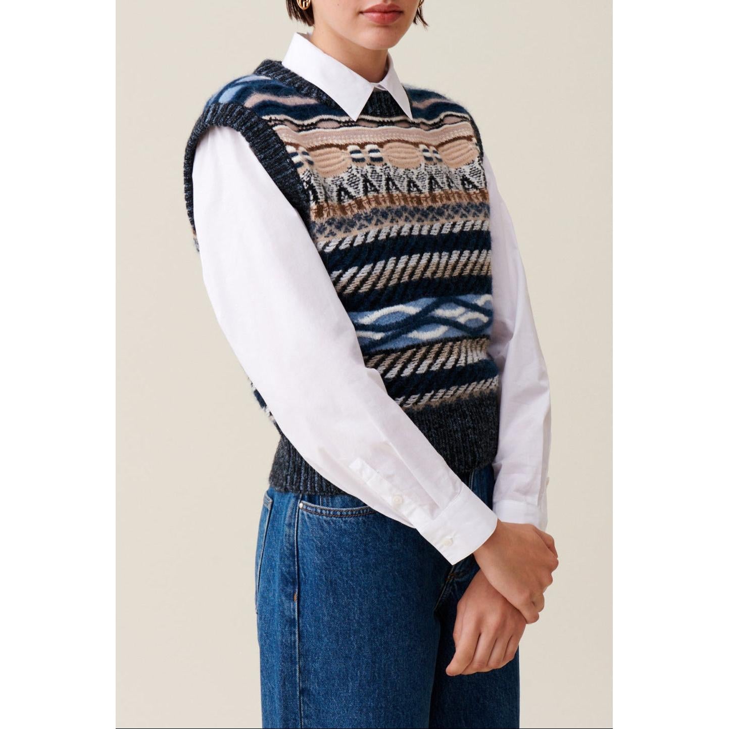 Pull Sans Manches Rayures À Motifs
