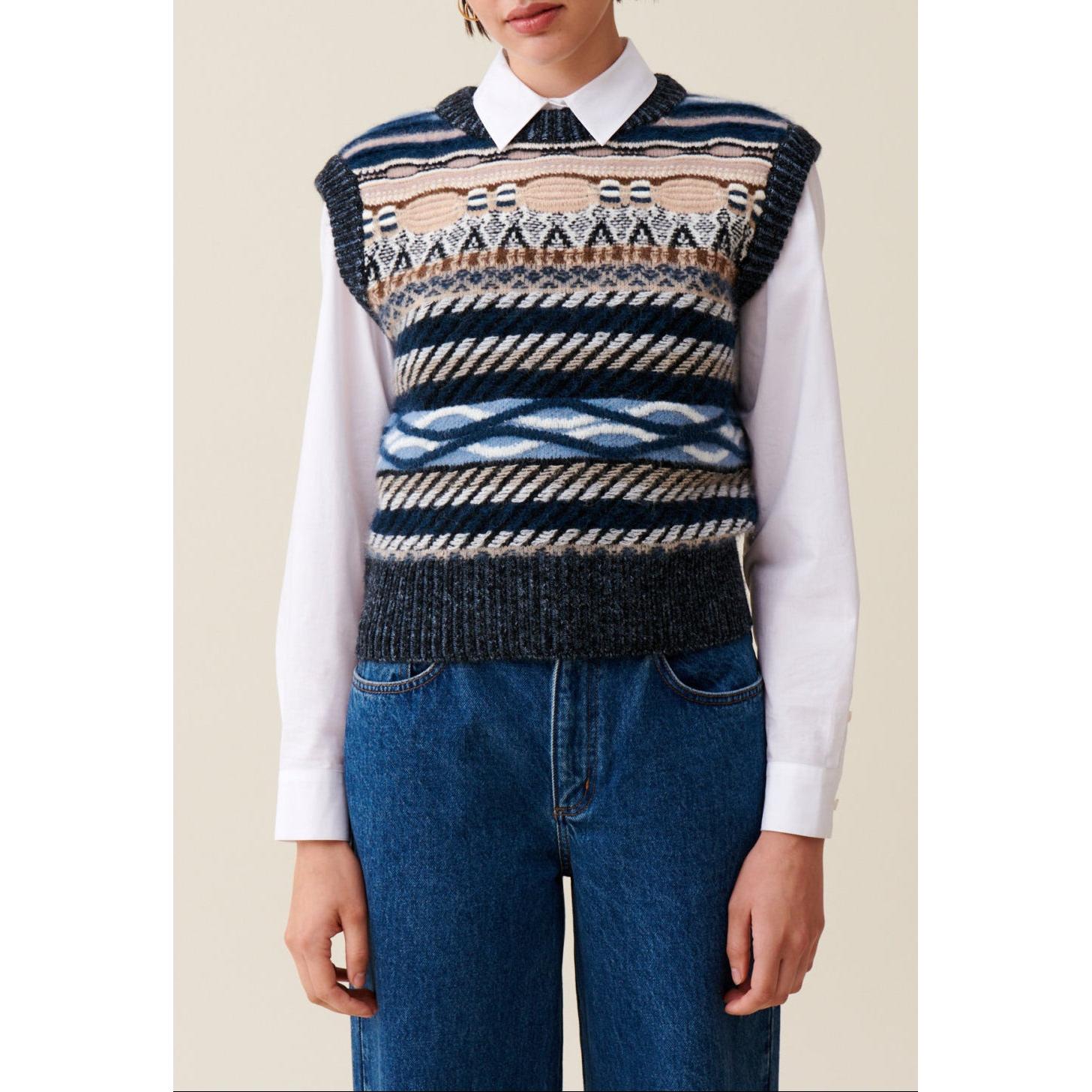 Pull Sans Manches Rayures À Motifs