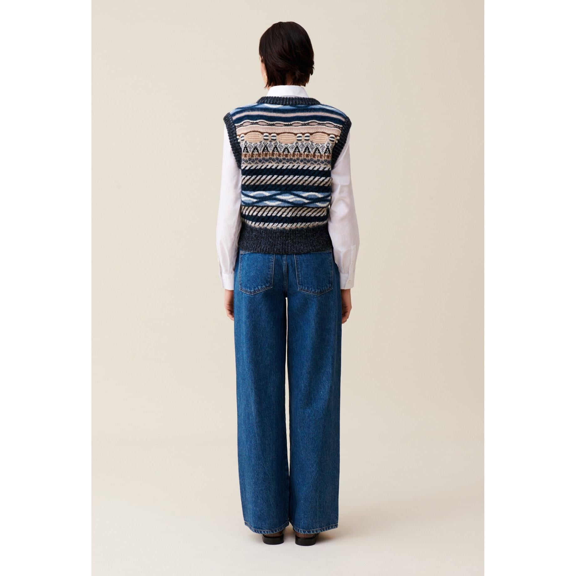Pull Sans Manches Rayures À Motifs