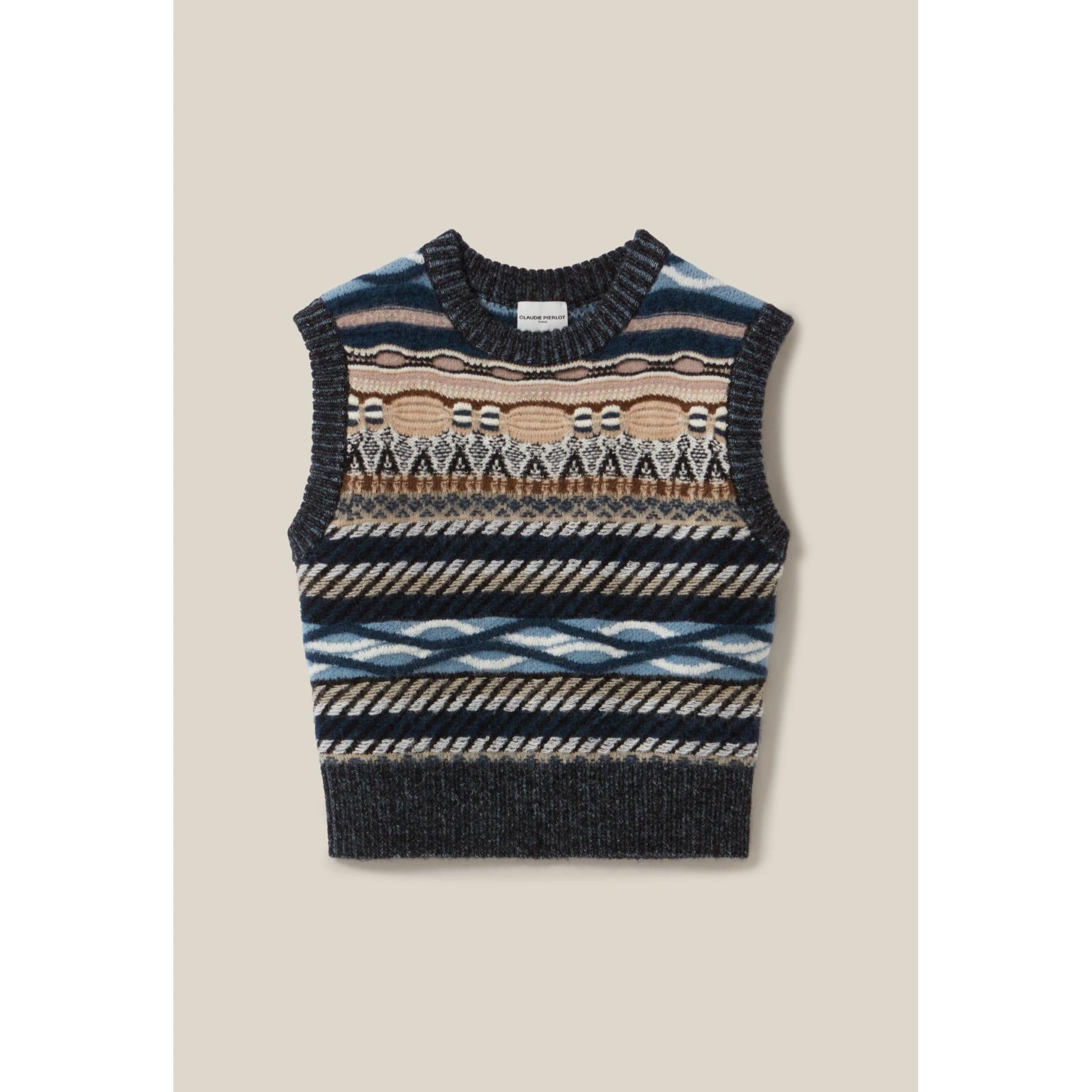 Pull Sans Manches Rayures À Motifs